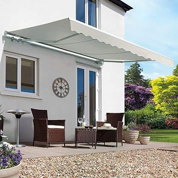 Garden Awning Patio Retractable Manual Awning Canopy Sun Shade Shelter with Winding Handle L3xW2.5m, Grey