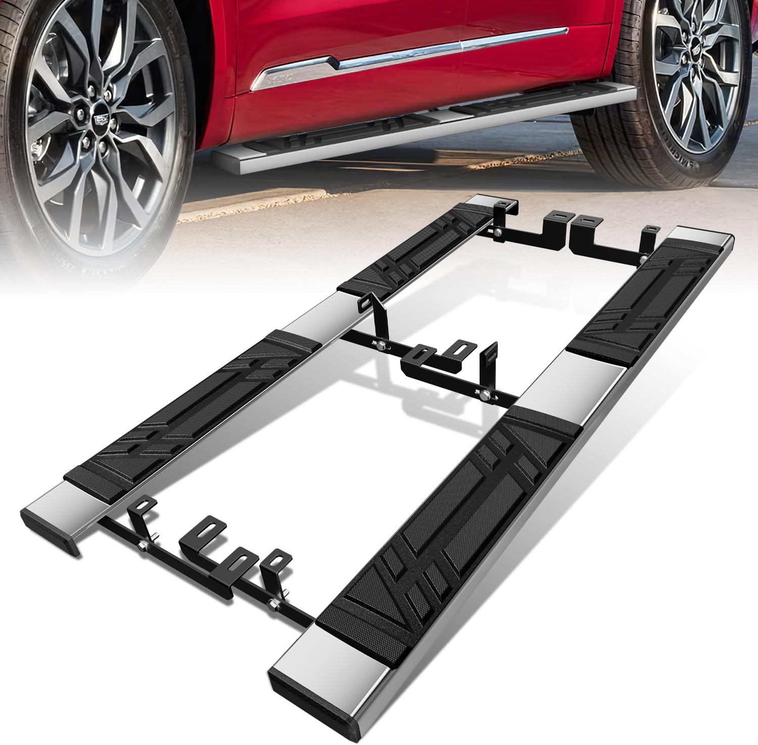 Running Boards Compatible with 2020-2025 Cadillac XT6, Pair of Stainless Steel Side Steps Nerf Bars, 6.5in. x 73in.