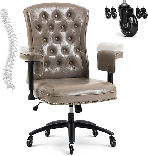 Miniatura 10 de YAMASORO Silla de oficina ejecutiva ergonómica con altura ajustable, sillas de escritorio de oficina en casa, silla de trabajo giratoria de piel