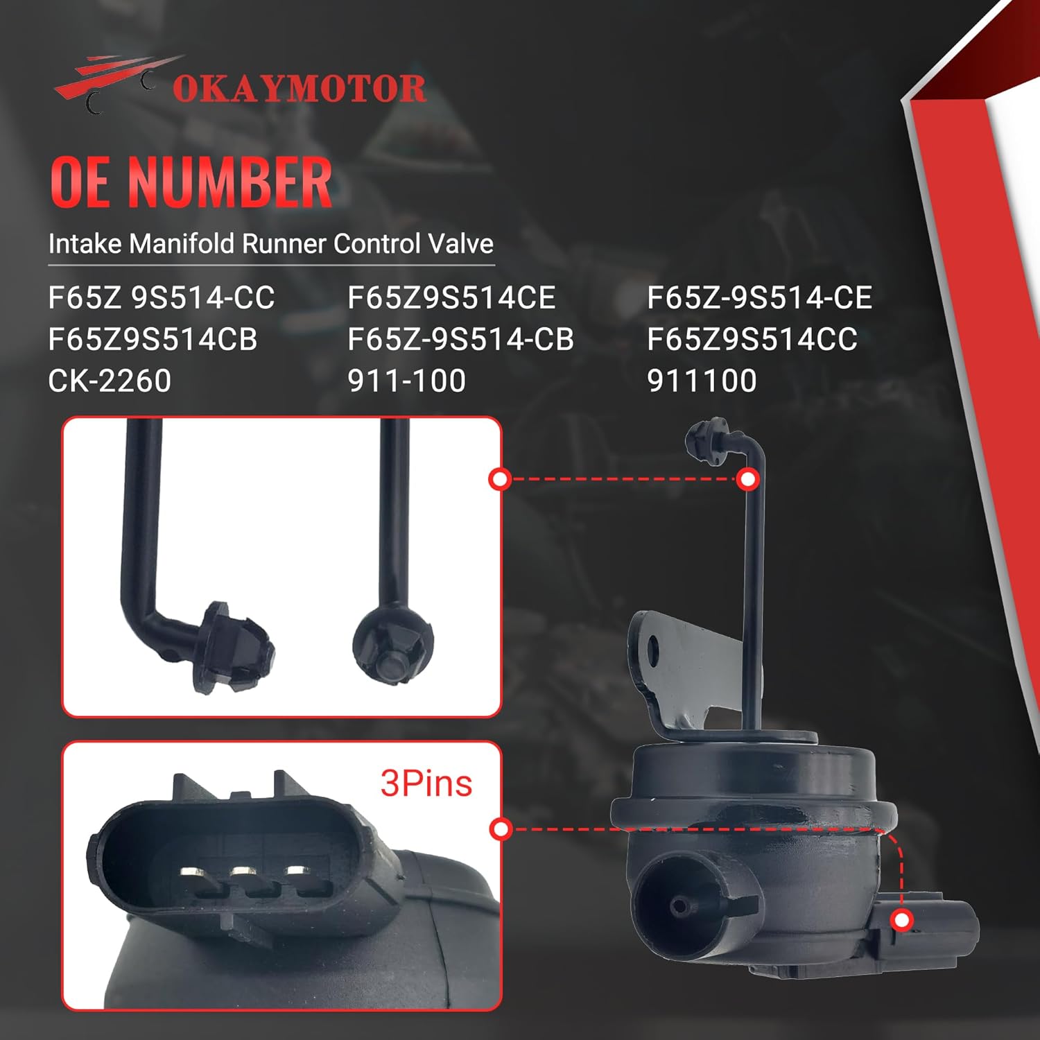 911-100 OKAY MOTOR Intake Manifold Runner Control Valve for 1996 1997 1998 Ford Windstar for 1997 1998 Ford E-150 E-250 Econoline 3.8L F65Z9S514CE