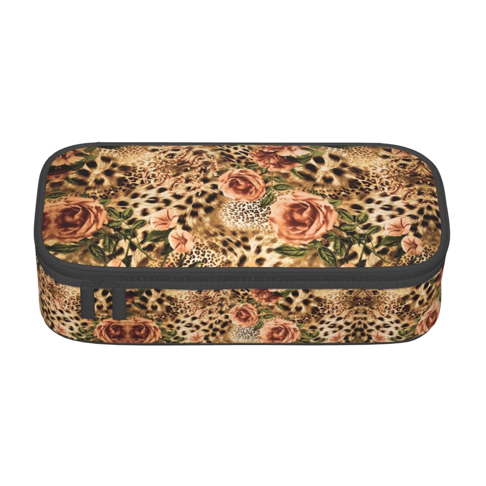 Striped Leopard Large Pencil Case for Girls and Boys, Aesthetic Pencil Bag with Multi Compartments for Adults, Office Stationary Organizer Practical for Kids Teenage Women Men