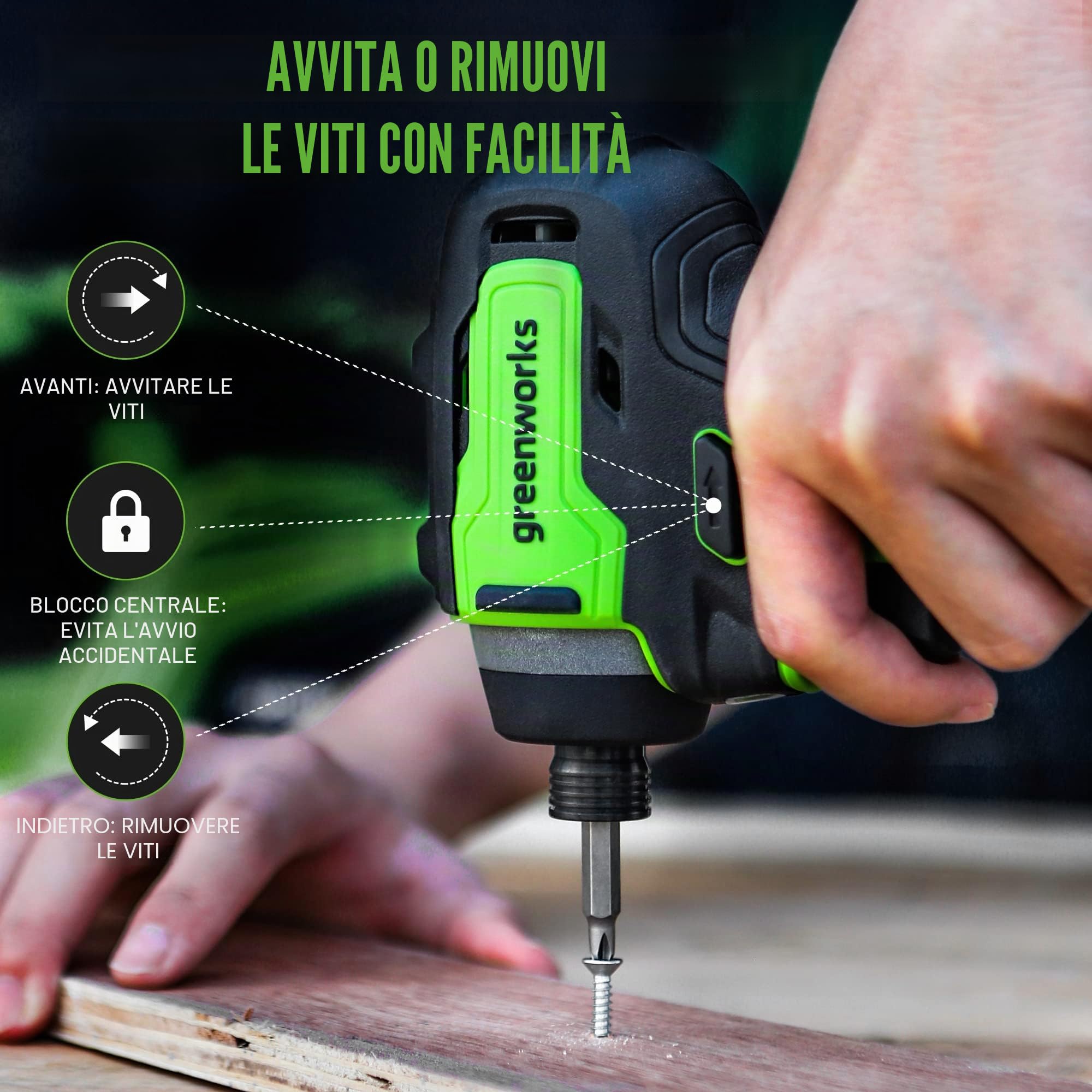 GreenWorks Avvitatore a percussione senza spazzole 24V 1/4 "300 Nm Impact Driver 3 velocità (3500 IPM, 2800 RPM e 2800 in-lbs di coppia)