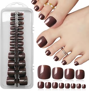 LoveOurHome 240pc Fake Toenails Glossy Colored Press on Toenails Full Cover Short Square False Toe Nails Artificial Acrylic Pedicure Tips with Glue Tabs for Women Girls