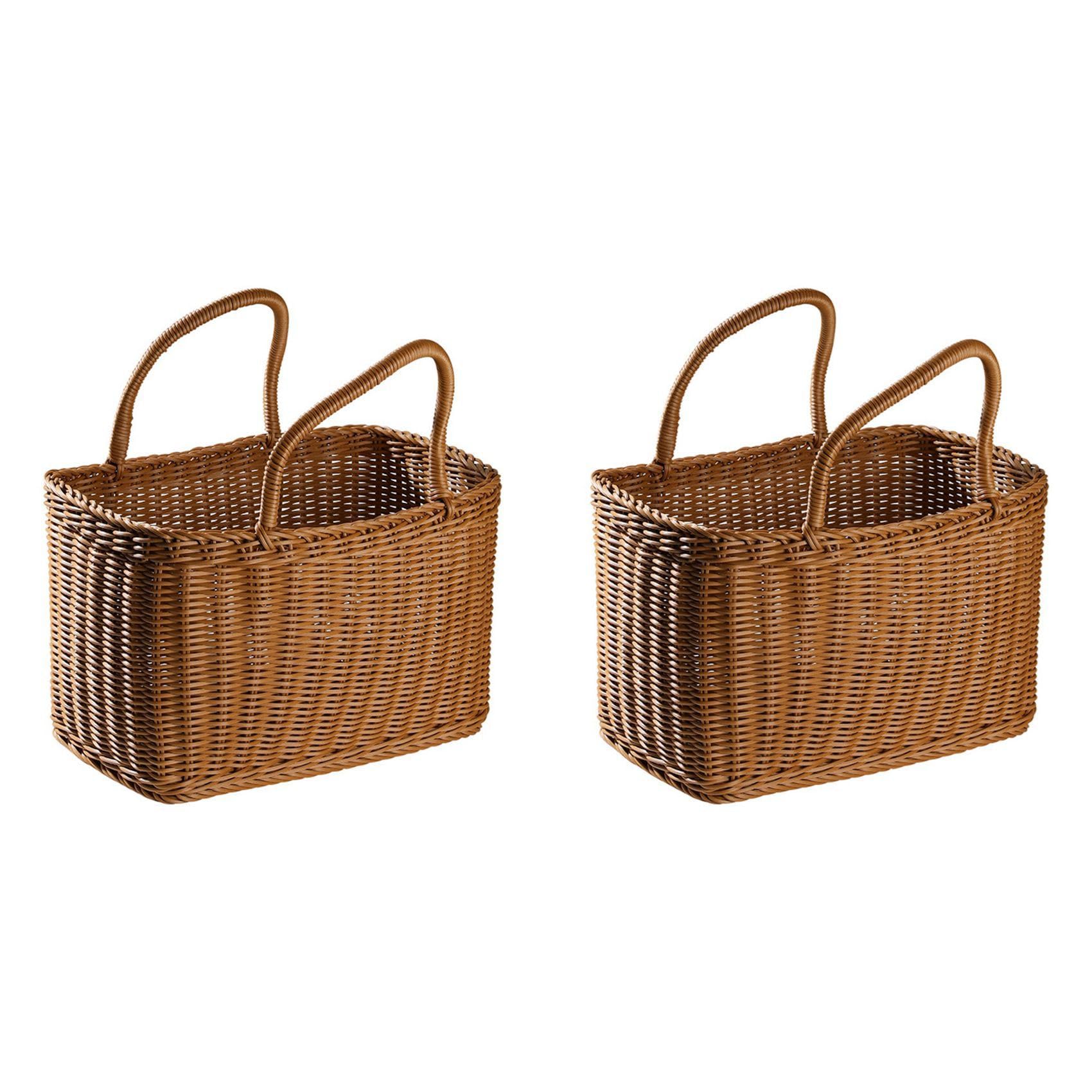 Vjsujehgy 2X Basket Woven Wicker Baskets Picnic Handle Storage Rattan Market Flower Handles Straw Fruit Gift Shopping Hand Tote