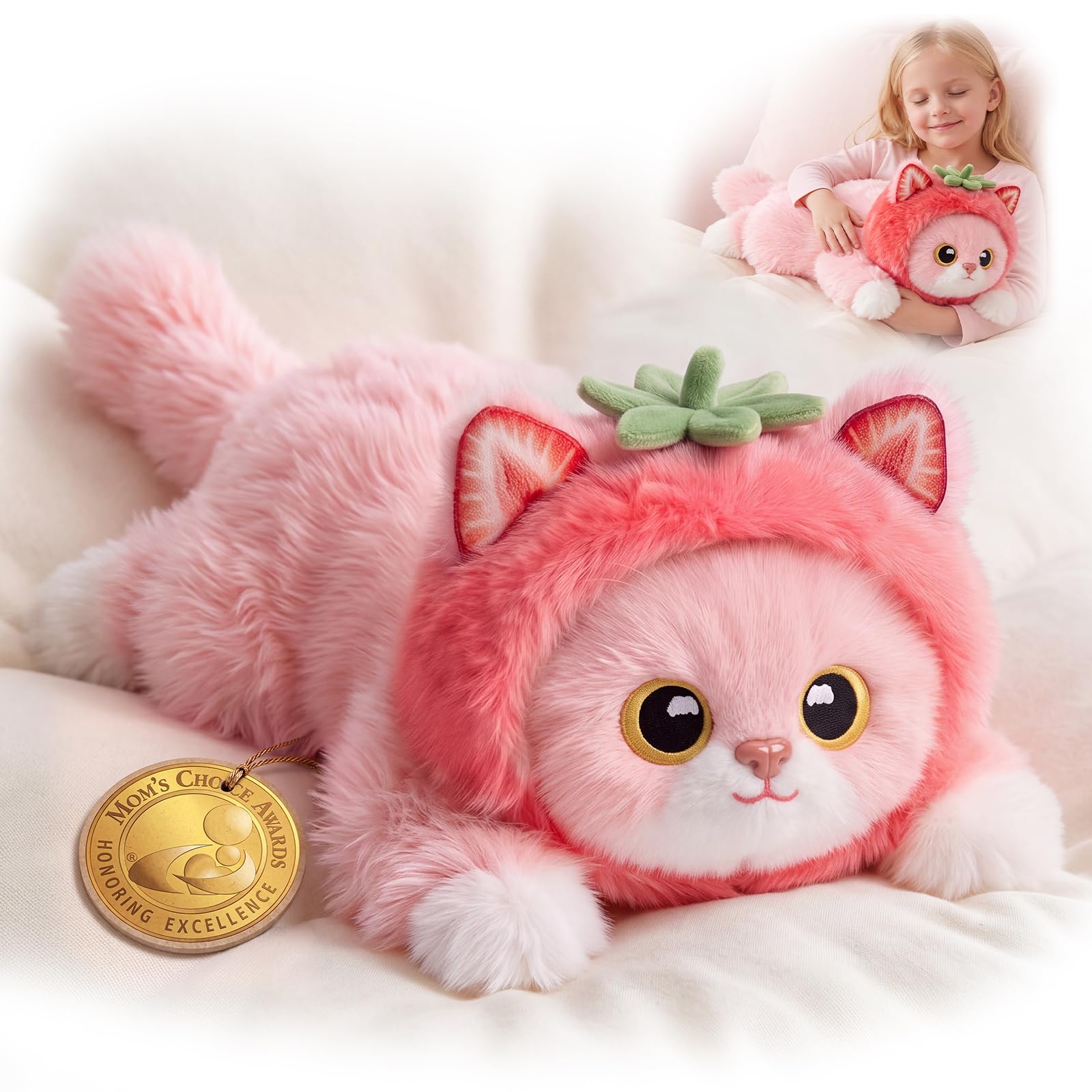Mewaii Weighted Stuffed Animals Strawberry Cat Plush, 3.5 lb, 21in