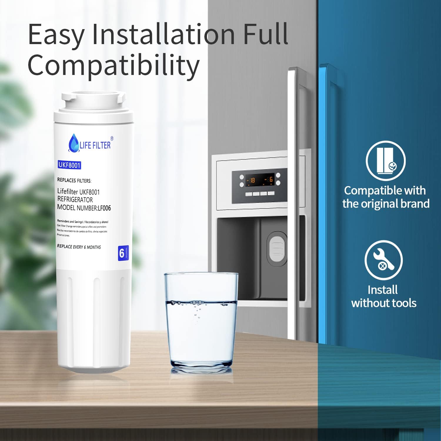 UKF8001 Refrigerator Water Filter Replacement, Compatible with Everydr0p Filter 4, EDR4RXD1, UKF8001P, 4396395, 46-9006, UKF8001AXX-200, UKF8001AXX-750, 3 Pack - Image 6
