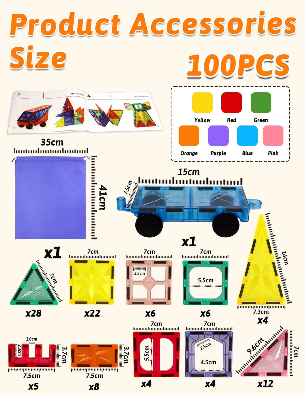 Bloques Magnéticos Construcción Niños 100 Piezas, Piezas Magnéticas Niños para Construir Castillos y Coches, Juguetes Educativos Creativos con Magnetic Blocks