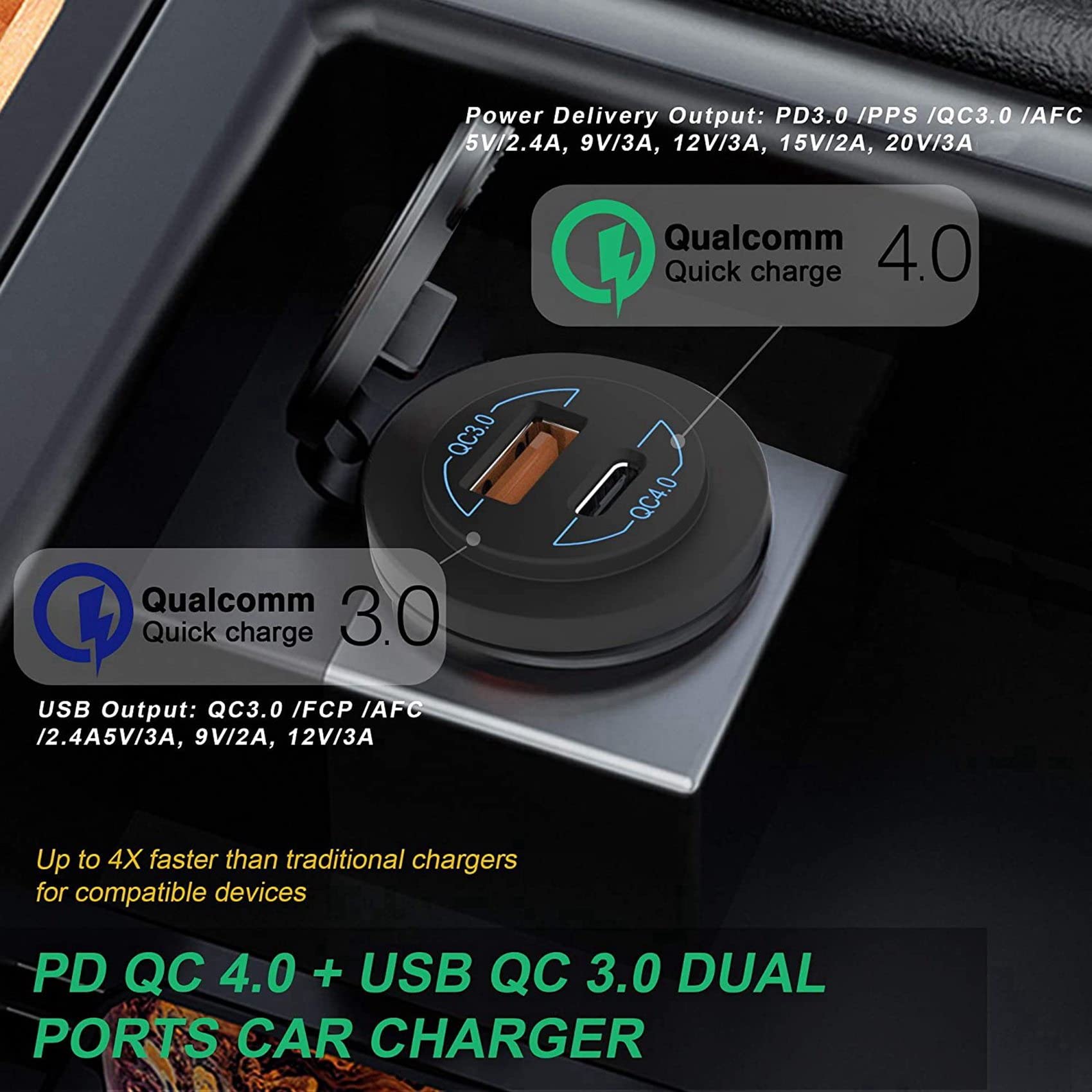 4X Quick Charge 4.0 PD QC 3.0 USB caricabatteria da auto 12 V 24 V 60 W presa USB caricabatterie rapido per auto, barca, camion, , moto