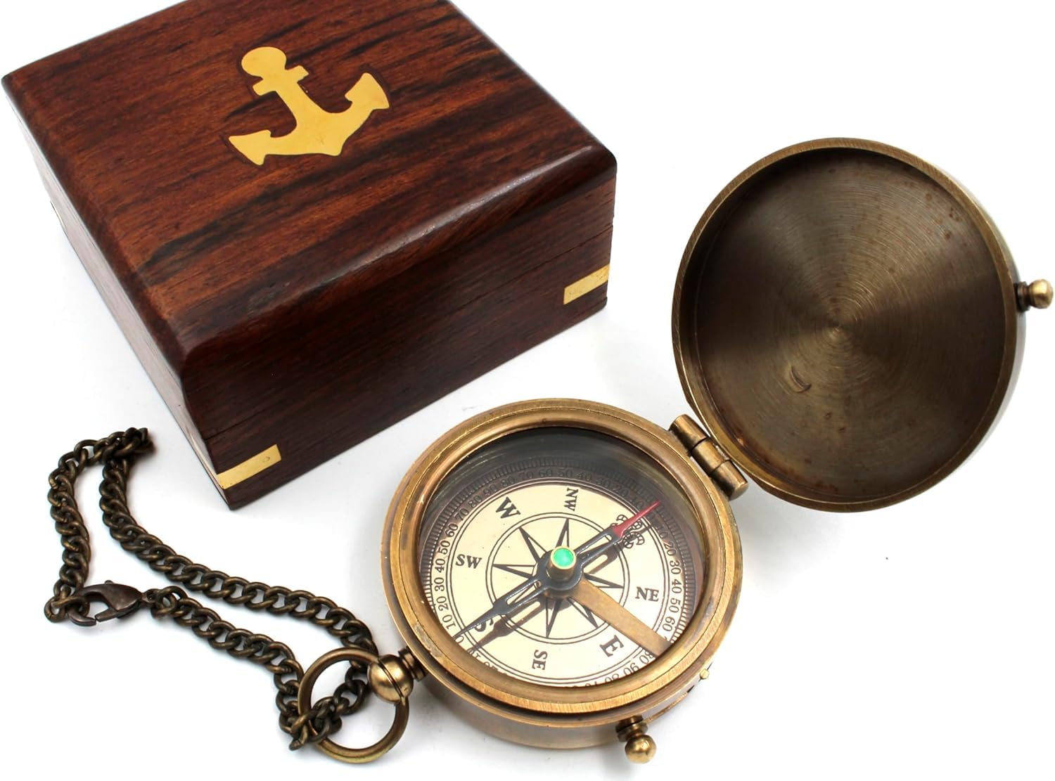 Bussola tascabile in ottone con catena, idea regalo per marinai nautici, decorazione per barca, regalo di compleanno, laurea per figlio, regali di cresima per figlio, calza di peluche,