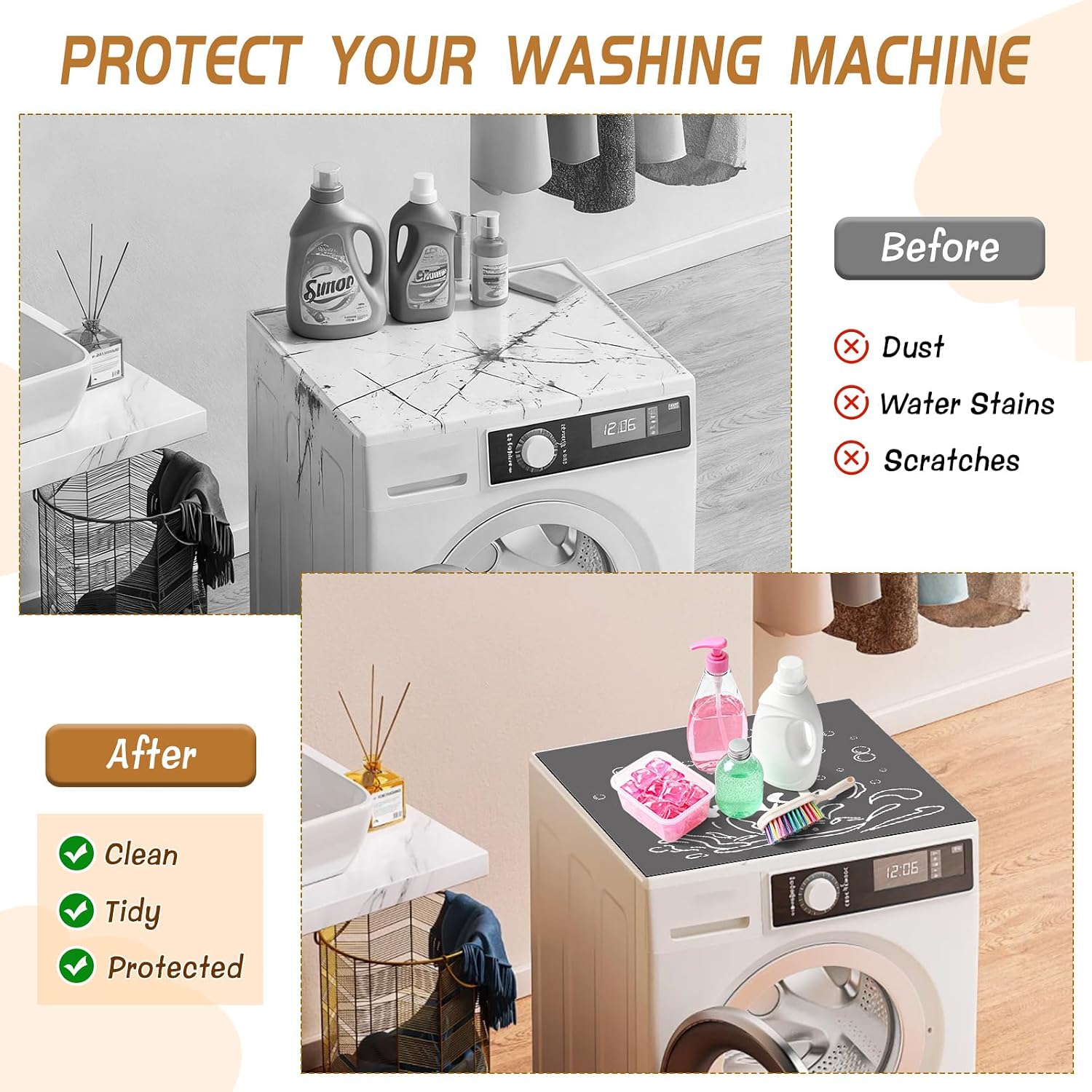 2 Pcs Washer and Dryer Covers for the Top, Washer and Dryer Top Protector Mat, Non Slip Washing Machine Cover, Thickened & Dust Proof & Quick Drying Cover for Home Laundry Kitchen (26.8 x 26.8 Inch)