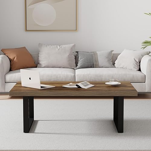 Miniatura 8 de IBF Farmhouse Coffee Table, Modern Coffee Table for Living Room, Simple Industrial Rectangle Center Table, Wood Metal Tea Table for Home Bedroom