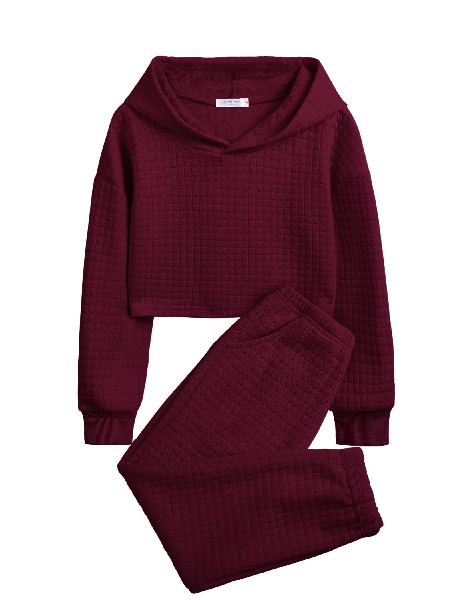 Arshiner Girls 2 Piece Outfit Waffle Knit Hooded Sweatshirt and Sweatpants