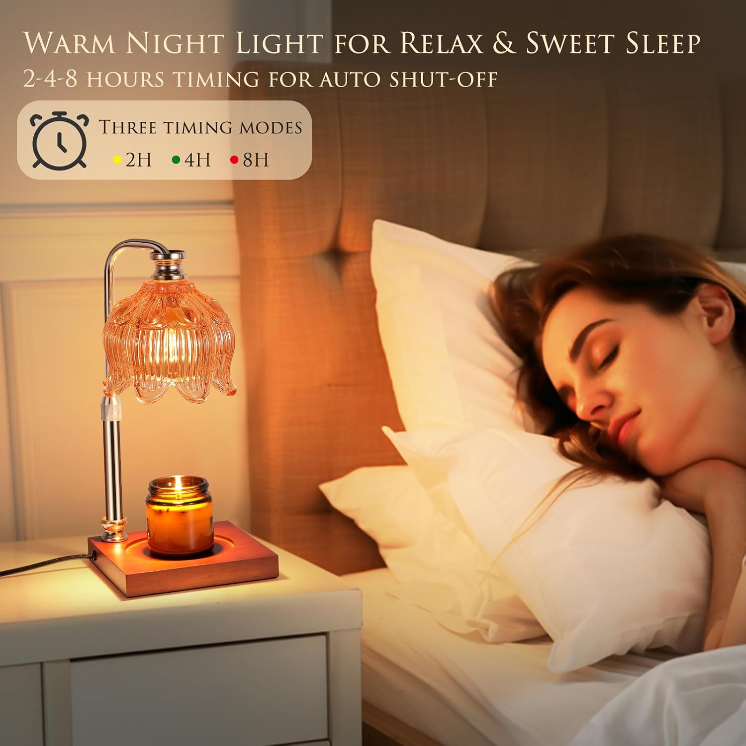 Candle Warmer Lamp with Timer &Dimmer, Adjustable Height Candle Wax Warmer Warming Lamp with 2x50W Bulbs for Scented Candles for Housewarming Bedroom Home Decor Mom Women