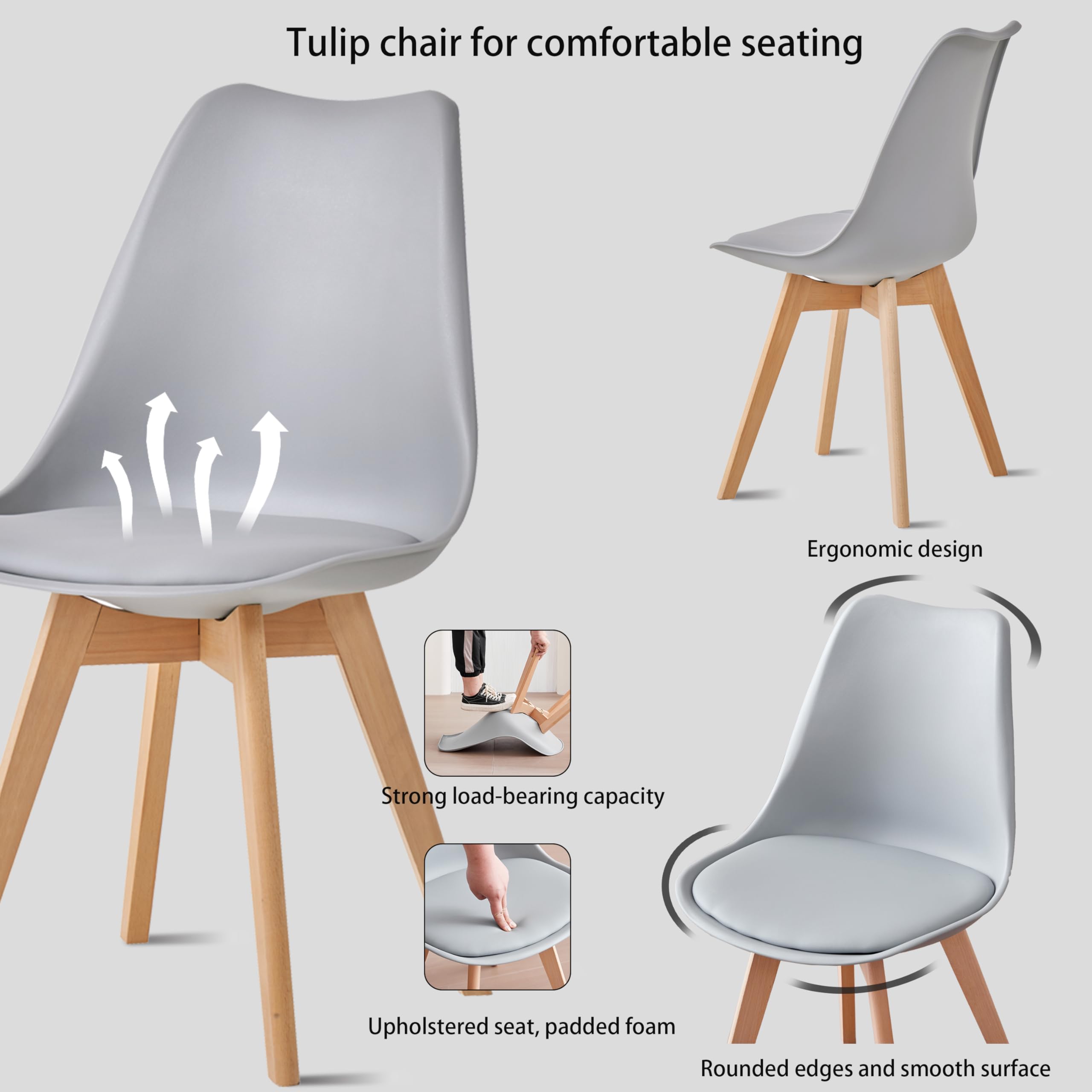 Juego de 6 Sillas de Comedor, Patas de Madera Maciza, Cojín de Silla Extraíble, Silla de Cocina, Silla Moderna (Gris-6)
