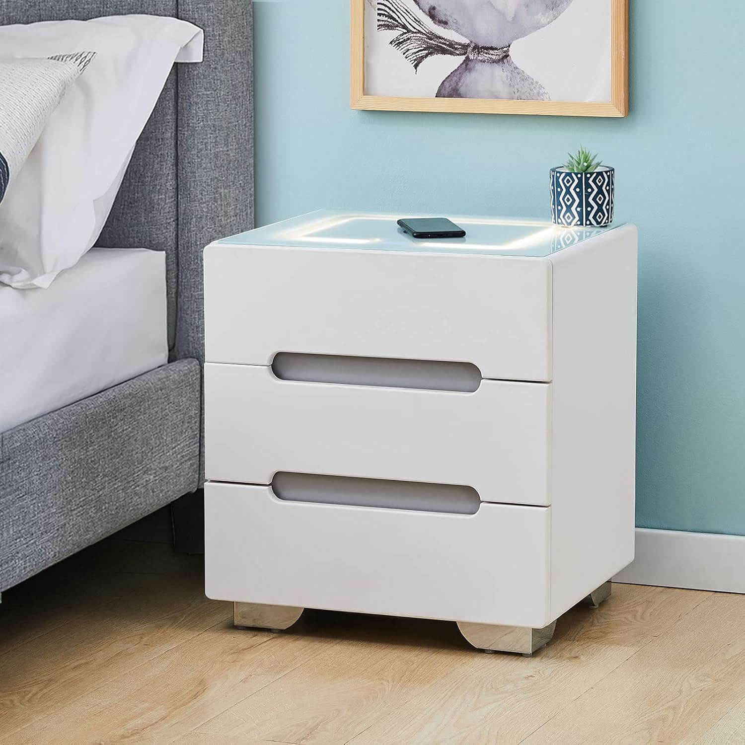 LEMROE Table de Chevet avec Chargeur Intelligent sans Fil Table de