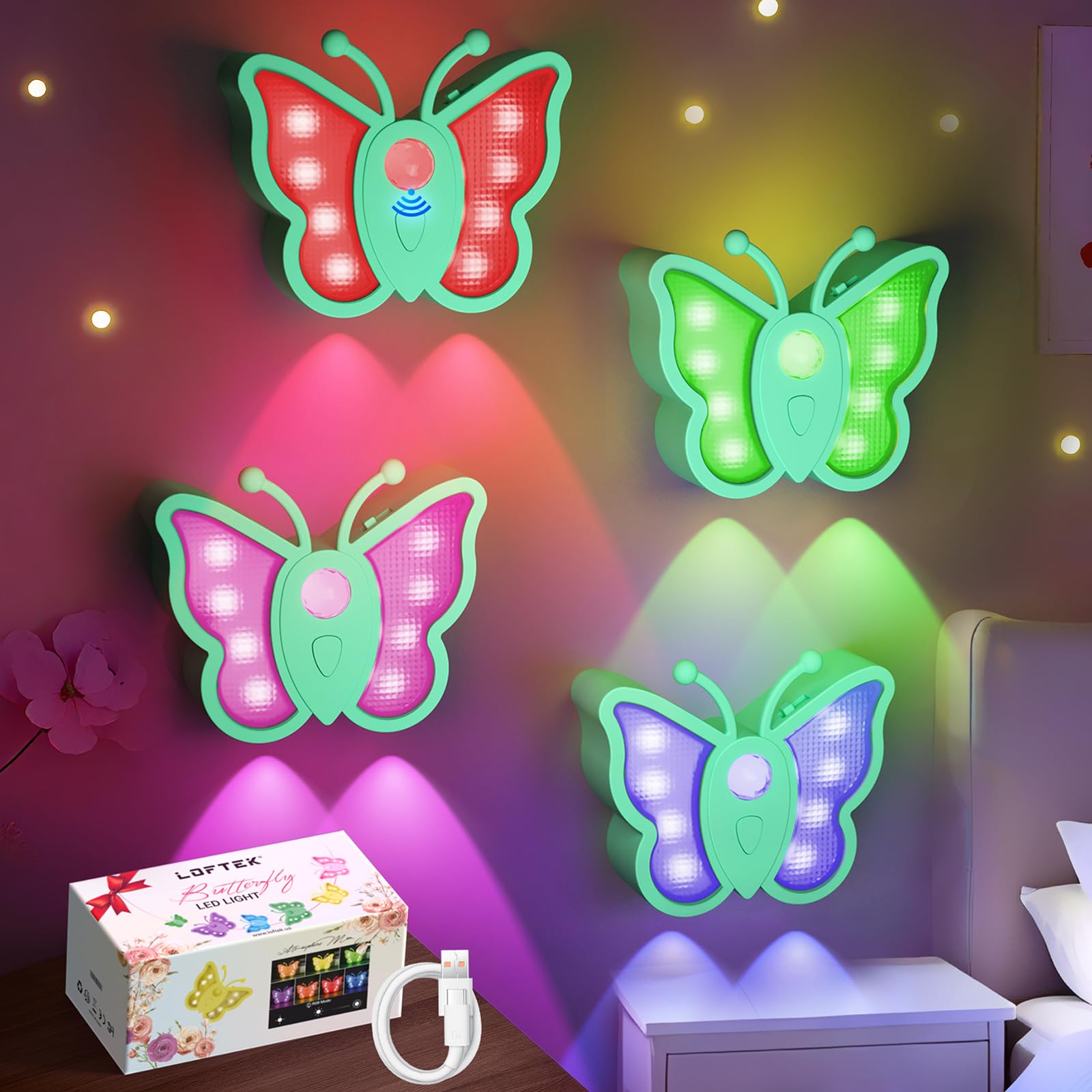 LOFTEK Motion Sensor Night Light, Rechargeable &amp; Magnetic Butterfly Light