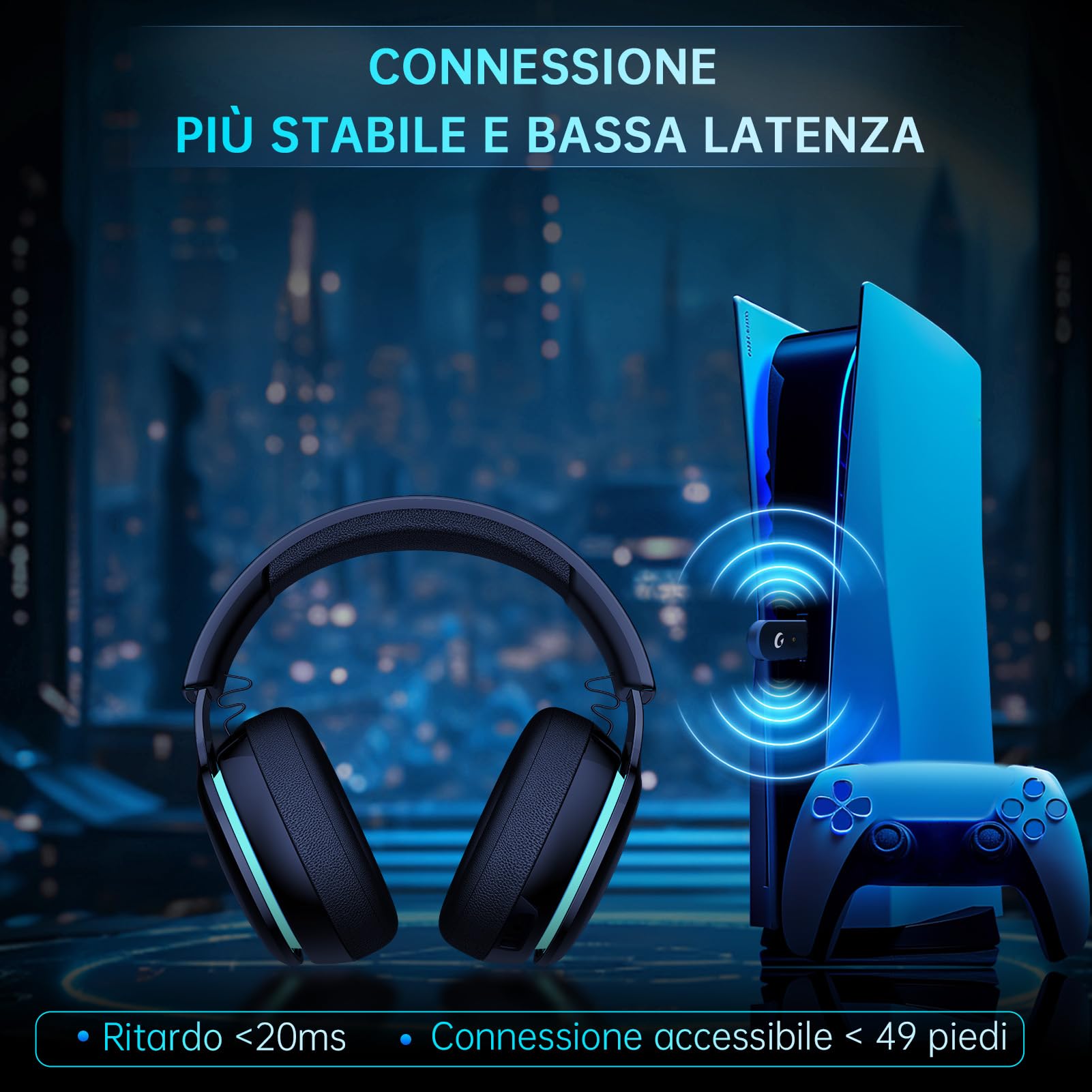 Gvyugke Cuffie da gioco wireless da 2,4 GHz per PC, PS5, Mac, Switch, cuffie wireless Bluetooth con microfono rimovibile con cancellazione del rumore, modalità cavo da 3,5 mm per la serie Xbox