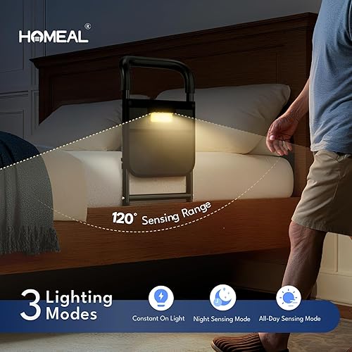 Miniatura 3 de Rieles de cama para adultos mayores, riel de asistencia de cabecera resistente de 350 libras con luz de movimiento, bastón de seguridad para cama