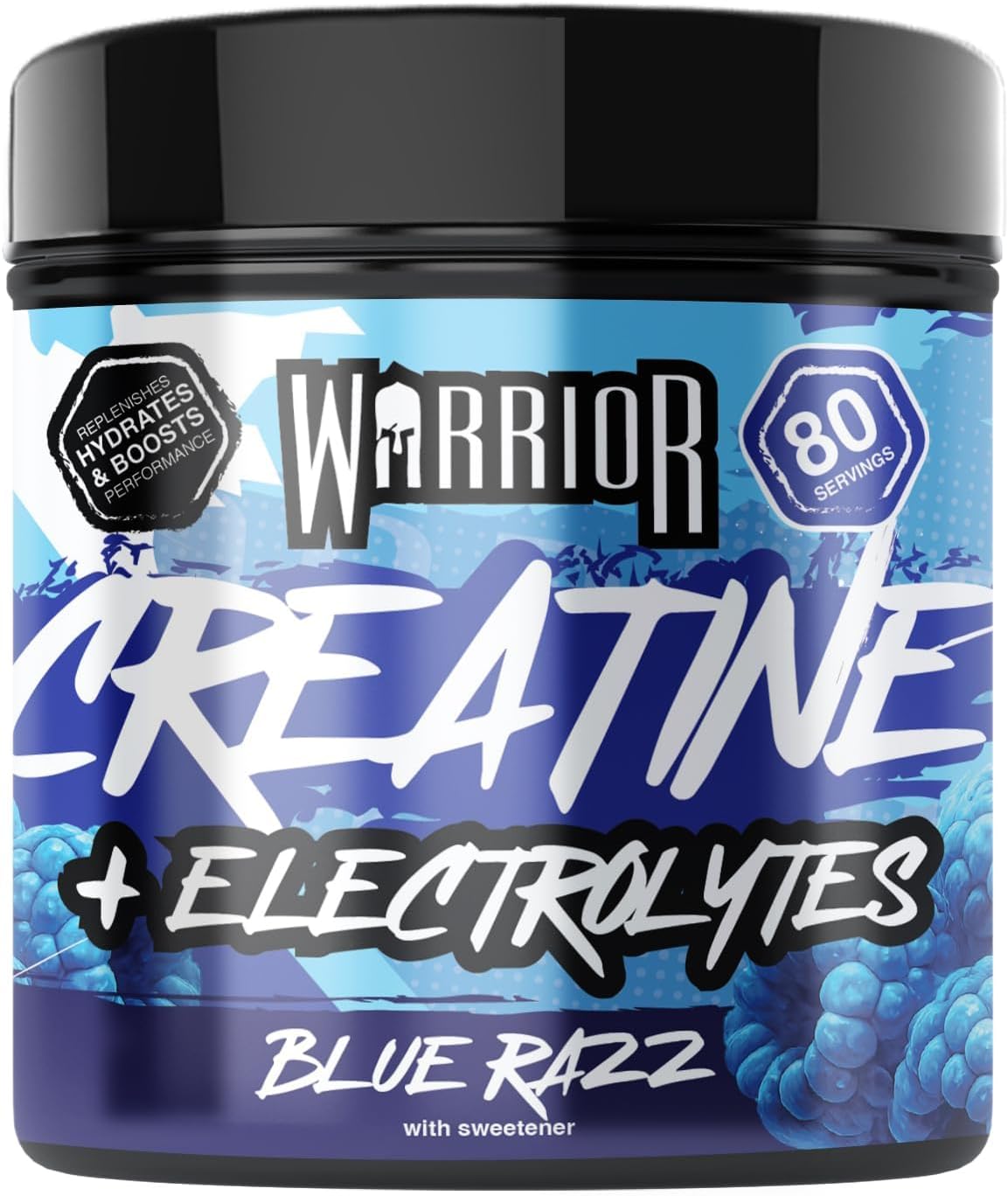 Warrior Creatine Monohydrate Powder + Electrolytes Powder 360g (80 Servings) – Performance, Hydration, Pre & Post Workout for Men & Women – Micronized Creatine + Electrolyte Supplement, Blue Razz