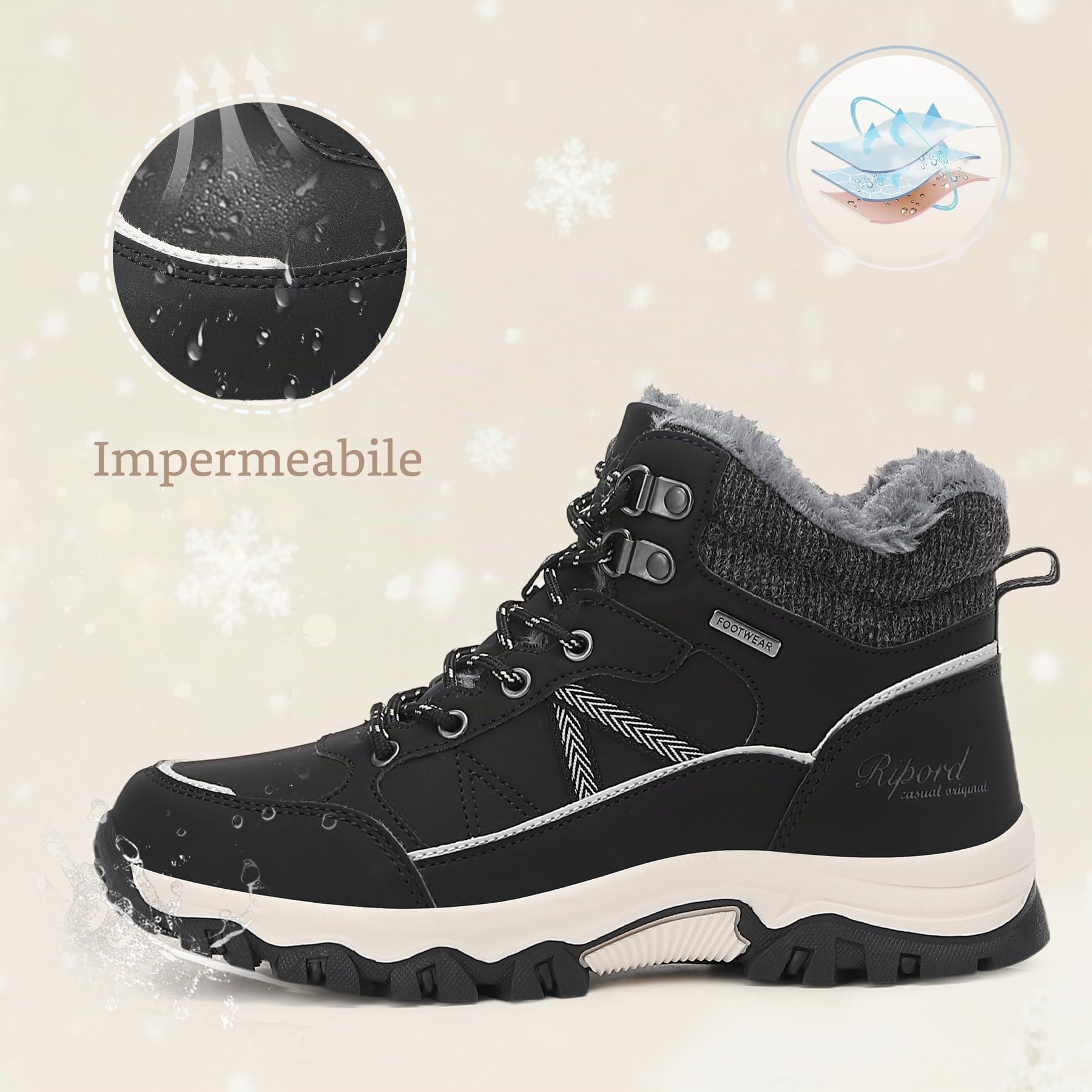 Scarpe invernali da donna, calde, da trekking, da neve, 36-41