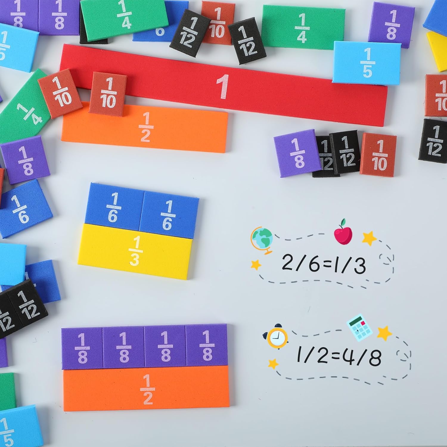 Sayglossy 6 Sets Fraction Tiles Sets for Math Fraction Manipulatives Montessori Math Materials EVA Foam Algebra Tiles Games for Classroom Teaching Aids, Homeschool Supplies