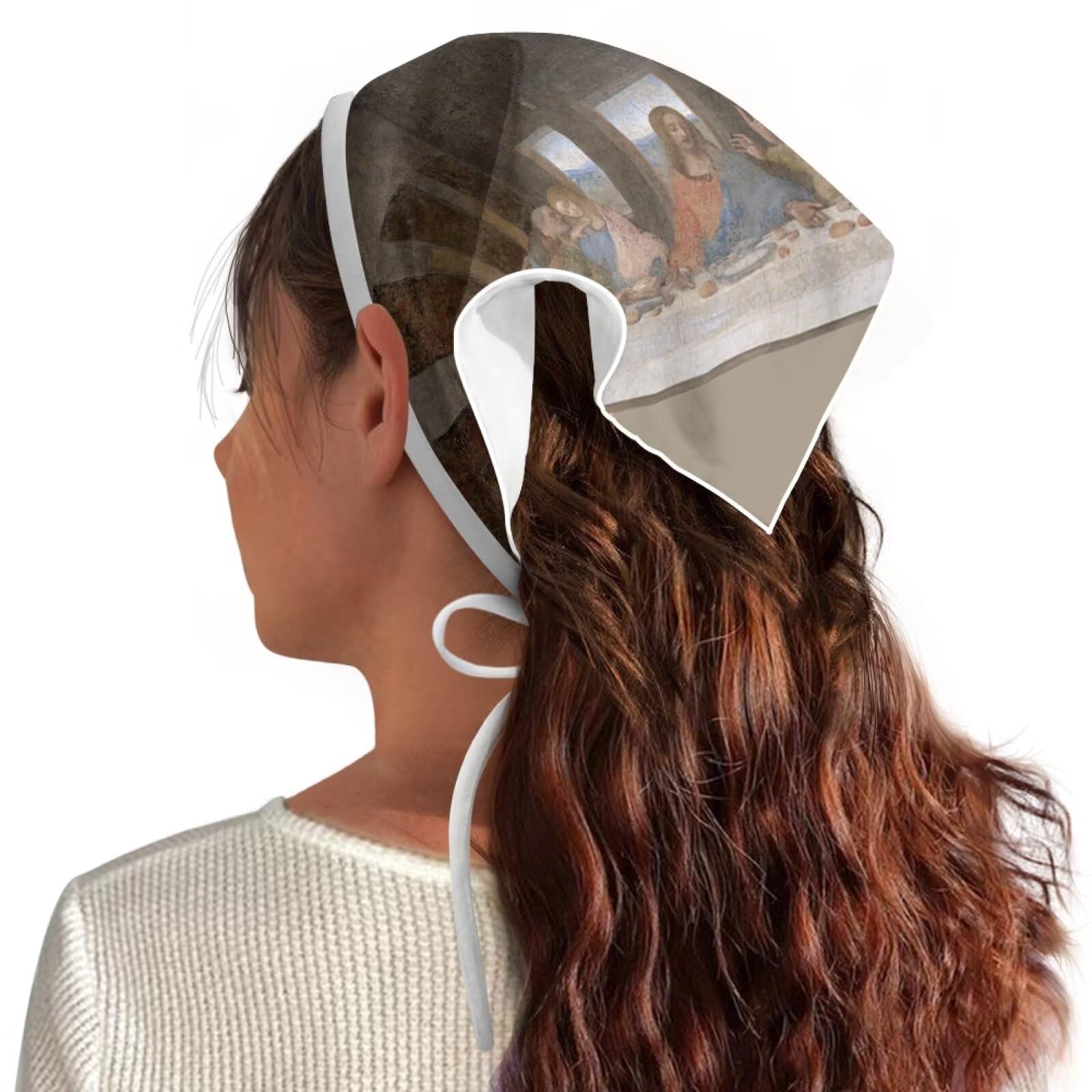 Zhangruoheng Last Supper Hair Accessories Vintage Tie-Back Triangle Scarves for Women and Girls, Headbands, Turbans, Bandanas for Birthday, Driving, Taking a Leisurely Stroll Brown