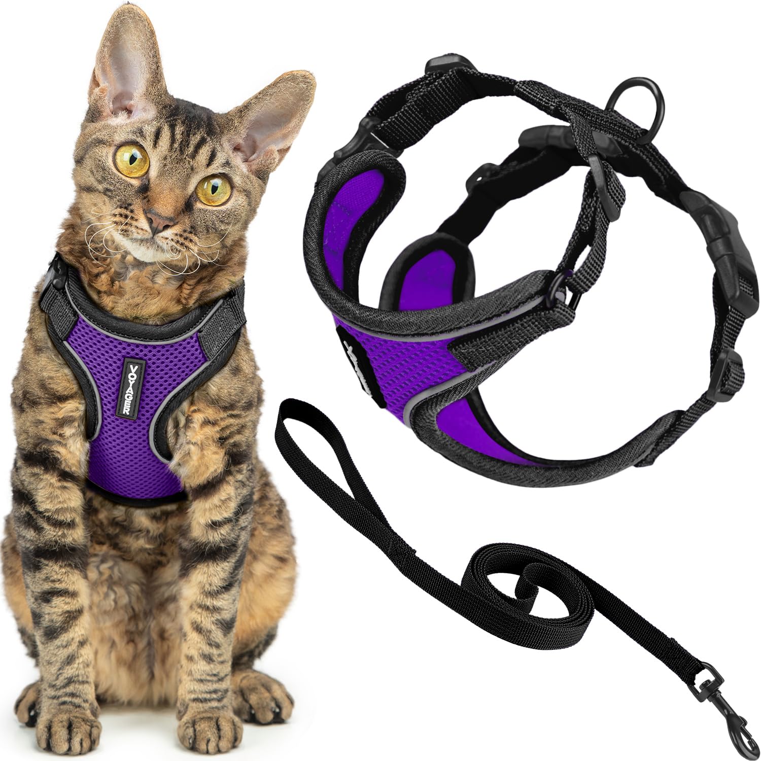 Voyager Escape Proof Cat Harness and Leash Set including Reflective Stitching, Neoprene Handle 5ft, Supports Small
