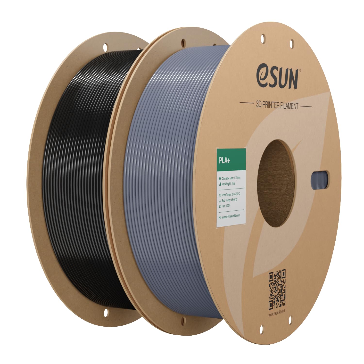eSUN PLA+ Filament 3D Printer Filament PLA Plus 2KG Black+Grey | PLA Plus 1.75mm, Dimensional Accuracy +/- 0.03mm, 1KG per Spool, 2 Spools 3D Printing Filament