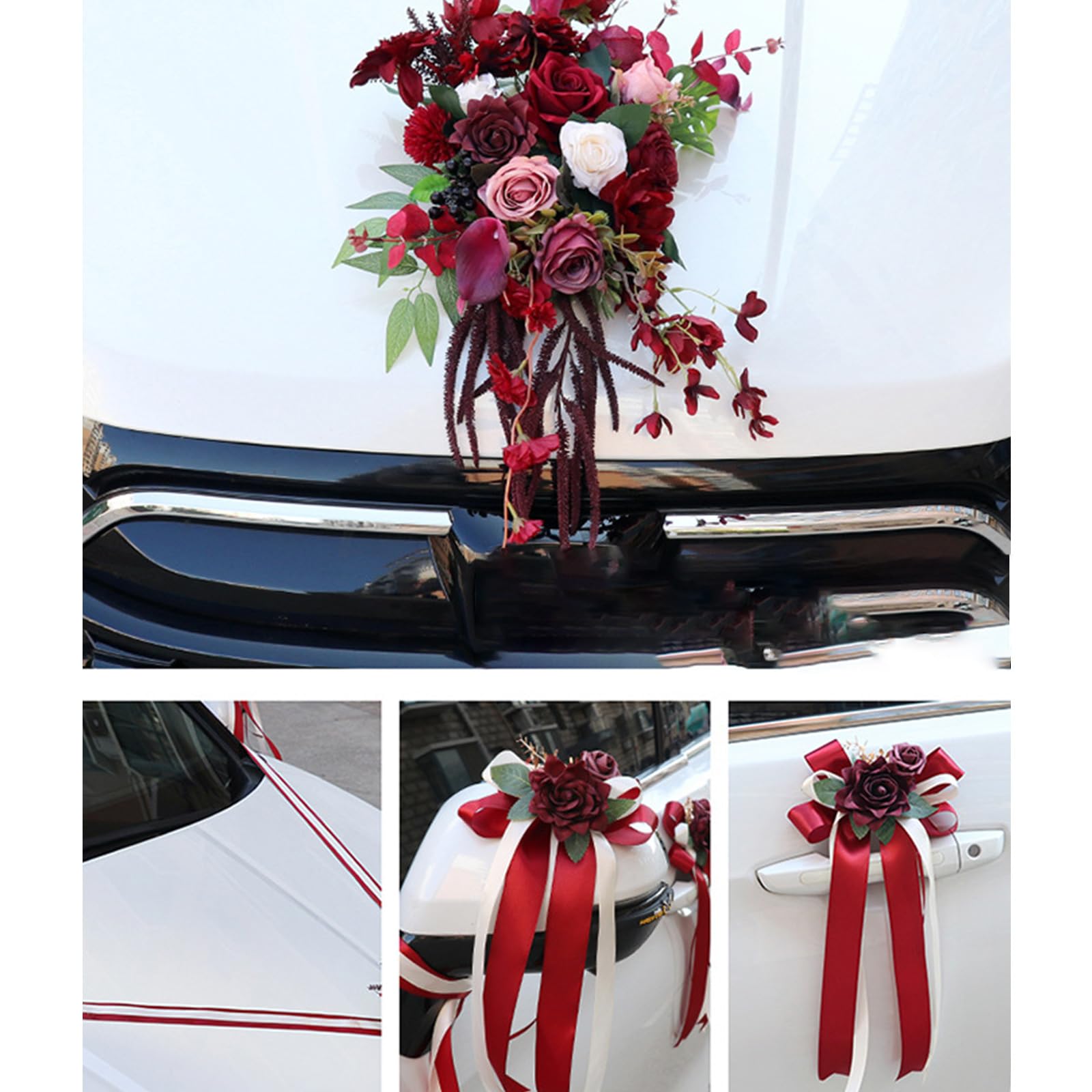 7-teiliges künstliches Blumen Set, Hochzeitsauto Dekoration, Stoffblumen für Romantiker, Hochzeitsatmosphäre, Autodekorationen, Blumen