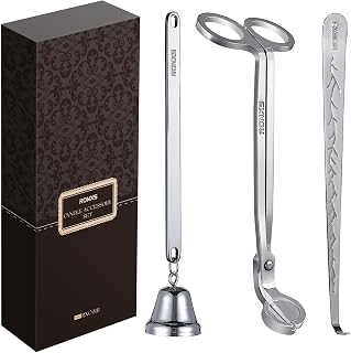 RONXS 3 in 1 Candle Wick Trimmer Set Candle Accessory Wick Cutter, Candle Snuffer Extinguisher, Candle Wick Dipper with Gift Package for Candle Lovers (Silver)