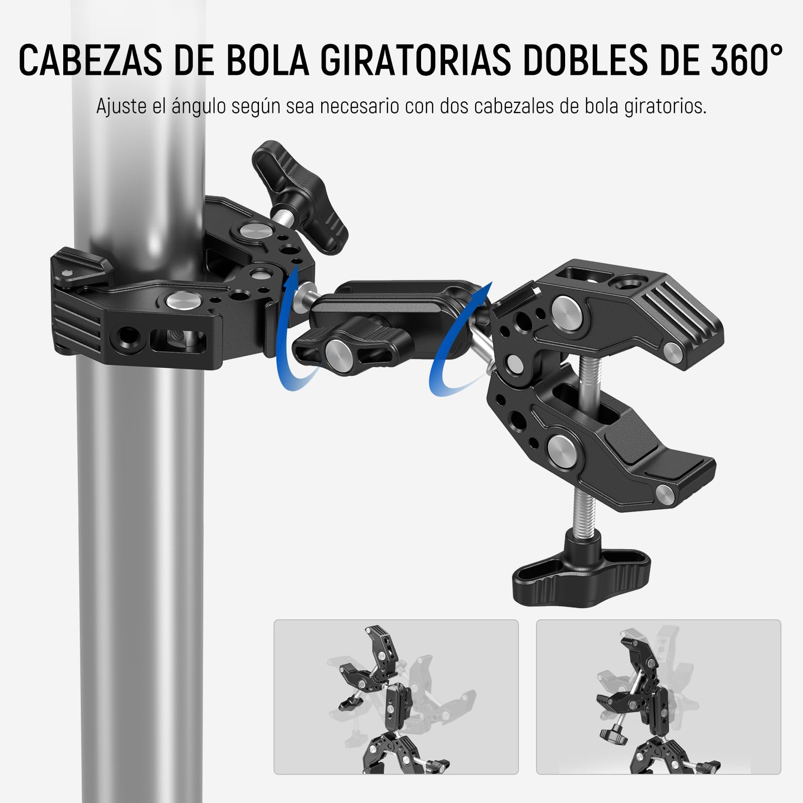 Neewer Soporte de cámara de Doble Abrazadera con Brazo mágico, Zapatos fríos para Escritorio, Estudio, Soporte de luz, Reflector de fotografía, Bandera, Barras transversales, Motocicleta, Paraguas,