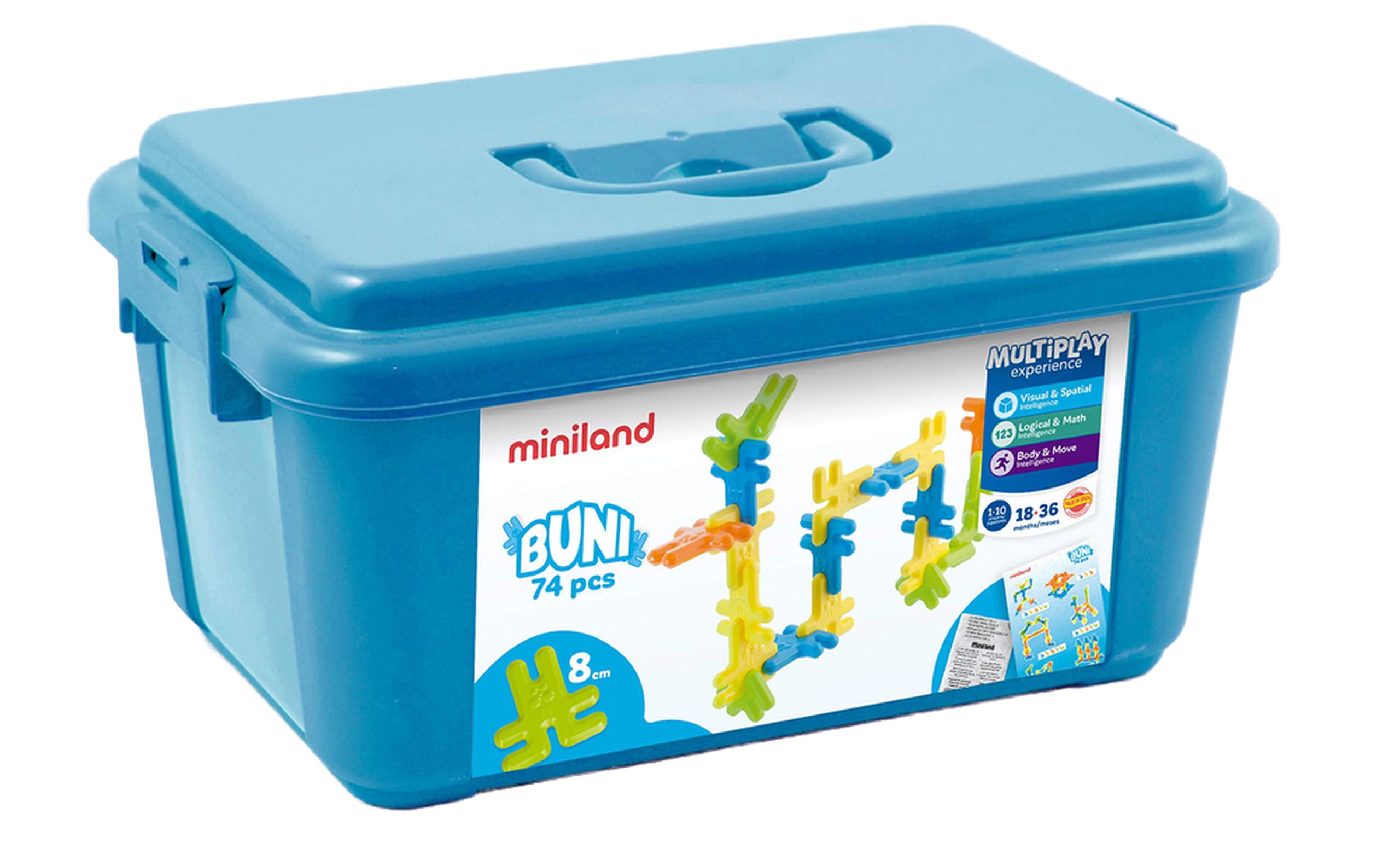 Blocs De Construction Miniland - 60 Pièces Multicolores - Avec Roues Et Guide - Pour Enfants 3-6 Ans