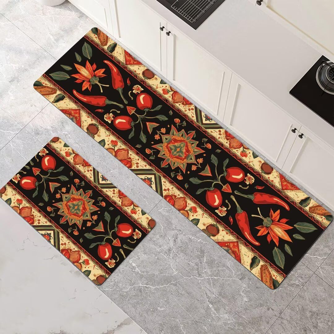 Tapis cuisine antidérapant séchage rapide lot de 2 tapis lavables terracotta grand format