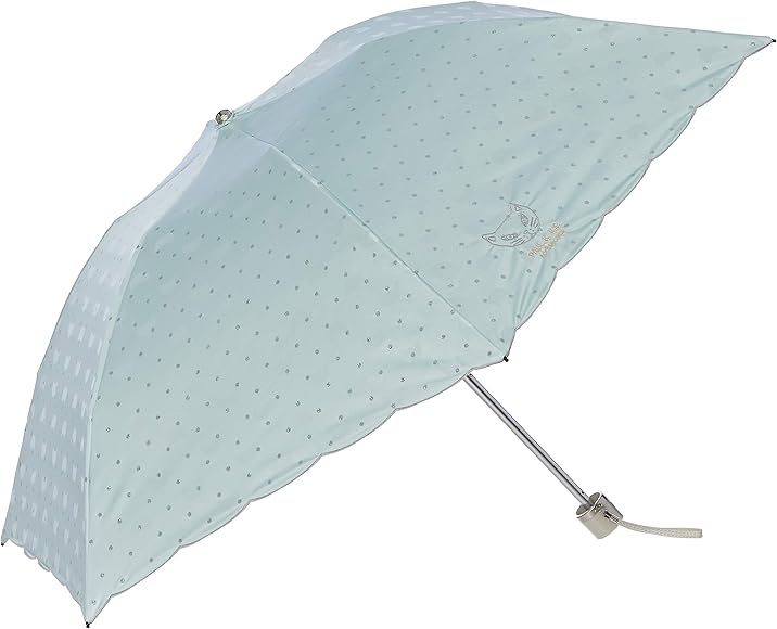 [ムーンバット] 折りたたみ傘 PAUL & JOE(ポール＆ジョー) 猫刺繍 日傘 おりたたみ傘 パラソル 晴雨兼用傘 遮熱遮光 ロゴ入り ドット  ネコ オシャレ かわいい レディース ミントグリーン 親骨の長さ：約50㎝