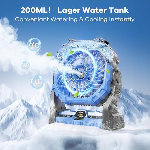 Miniatura 2 de Ventilador de niebla portátil con linterna RGB, ventilador recargable de niebla de campamento de 15000 mAh con batería de emergencia, suministros de