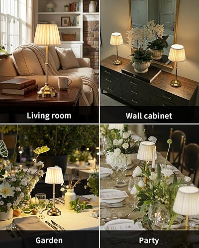 Vista 6 de KDG Portables Cordless Table Lamp, Fabric Shade Desk Lamp, 4000mAh Rechargeable Battery Powered Lighting, Dimmable Light for Dining Room, Bedroom