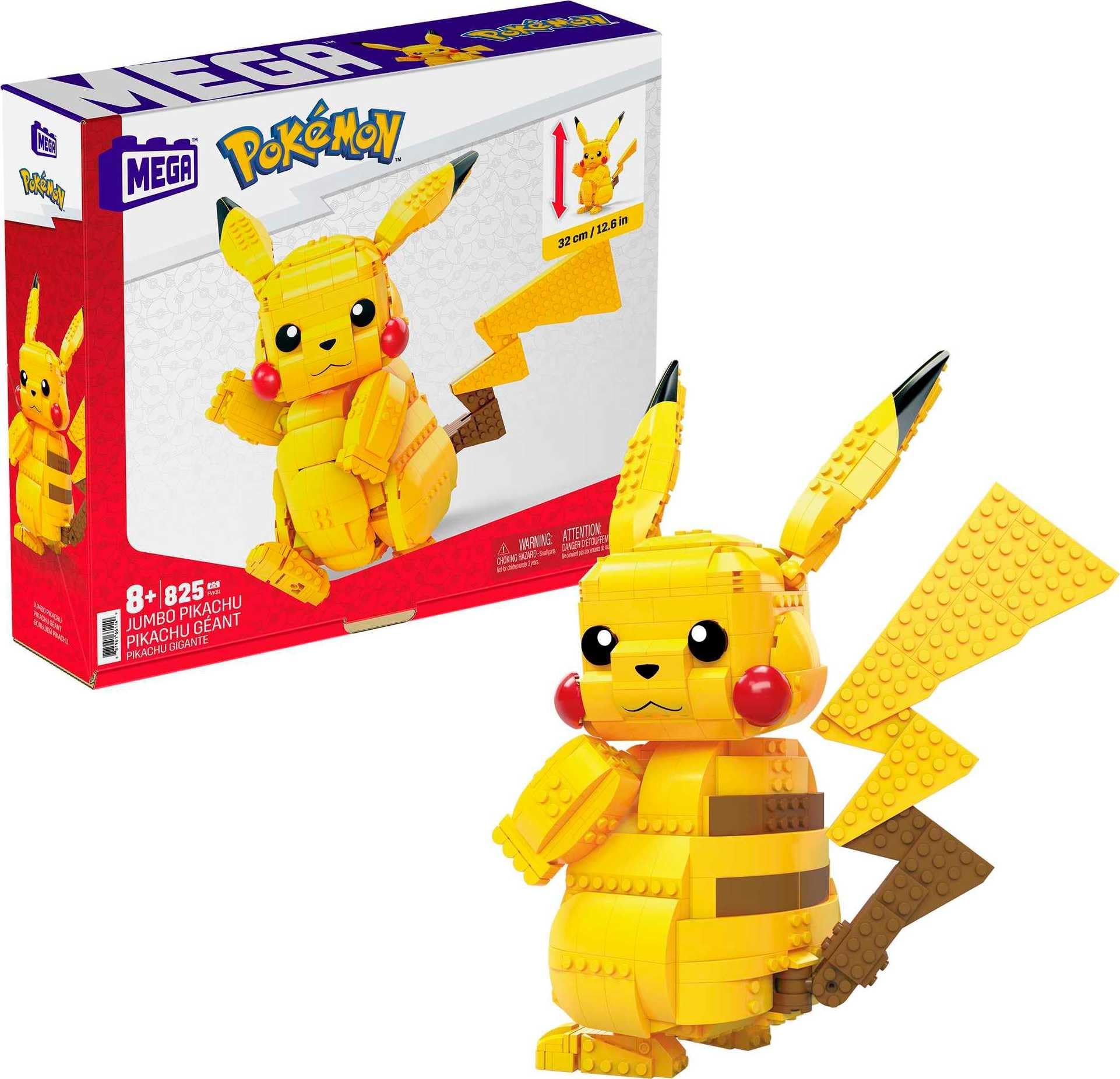MEGA Pokémon Action Figure, Jumbo Pikachu Pokemon, Building Toys for Kids and Adults, Collectible Character Model with 825 Pieces, 32 cm Tall, Toy for Ages 8 and Up, FVK81