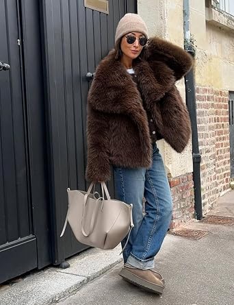 Yimoon Womens Faux Fur Coat Lapel Open Front Fluffy Shaggy Jacket Winter Warm Furry Overcoat