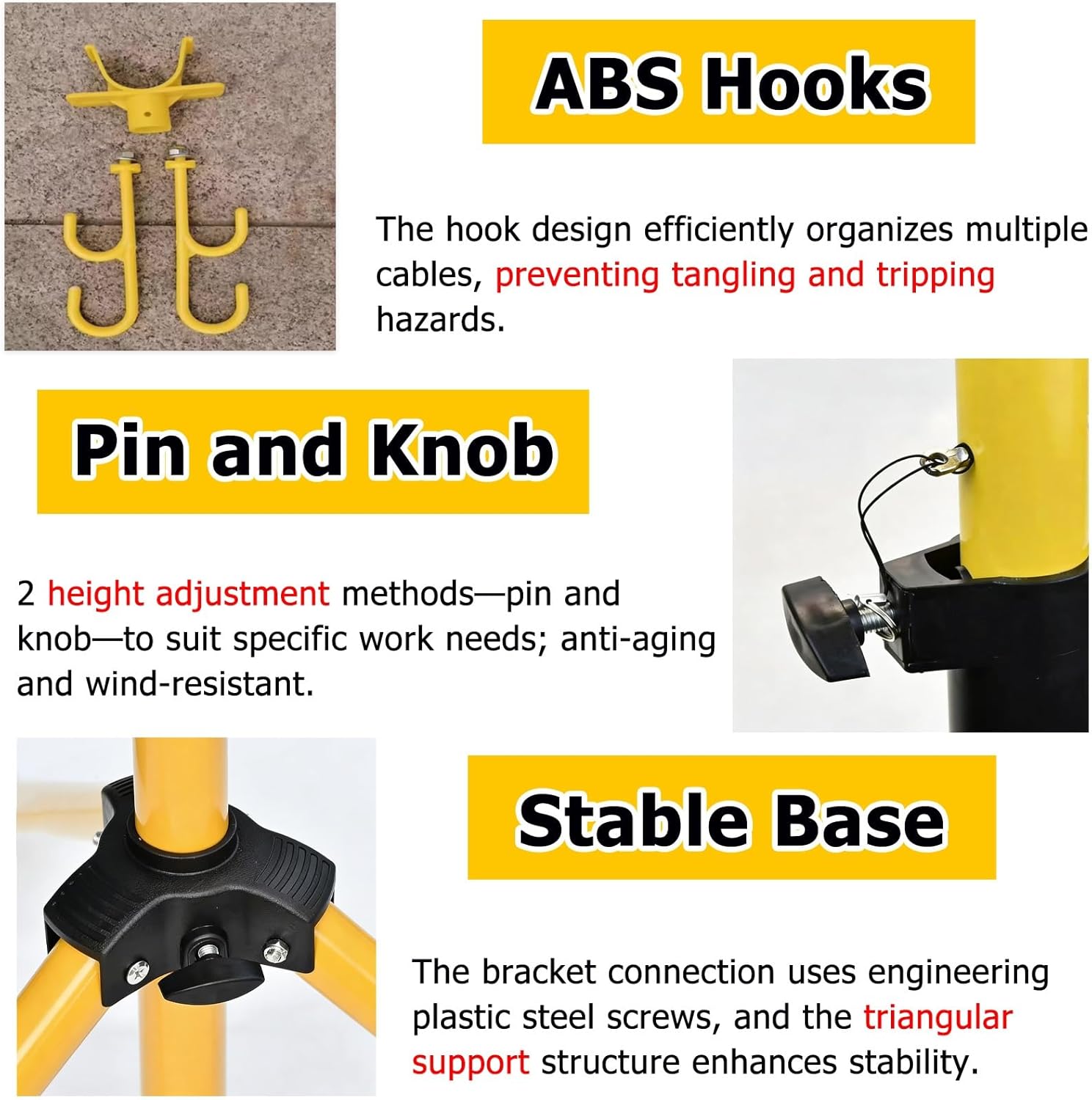 Height Adjustable Cable Stand 5-9.8ft, Portable Electrical Safety Insulated Cable Support, 110KV Fiberglass Retractable Wire Organizer with ABS Hooks(78.7 in/2m(Max))