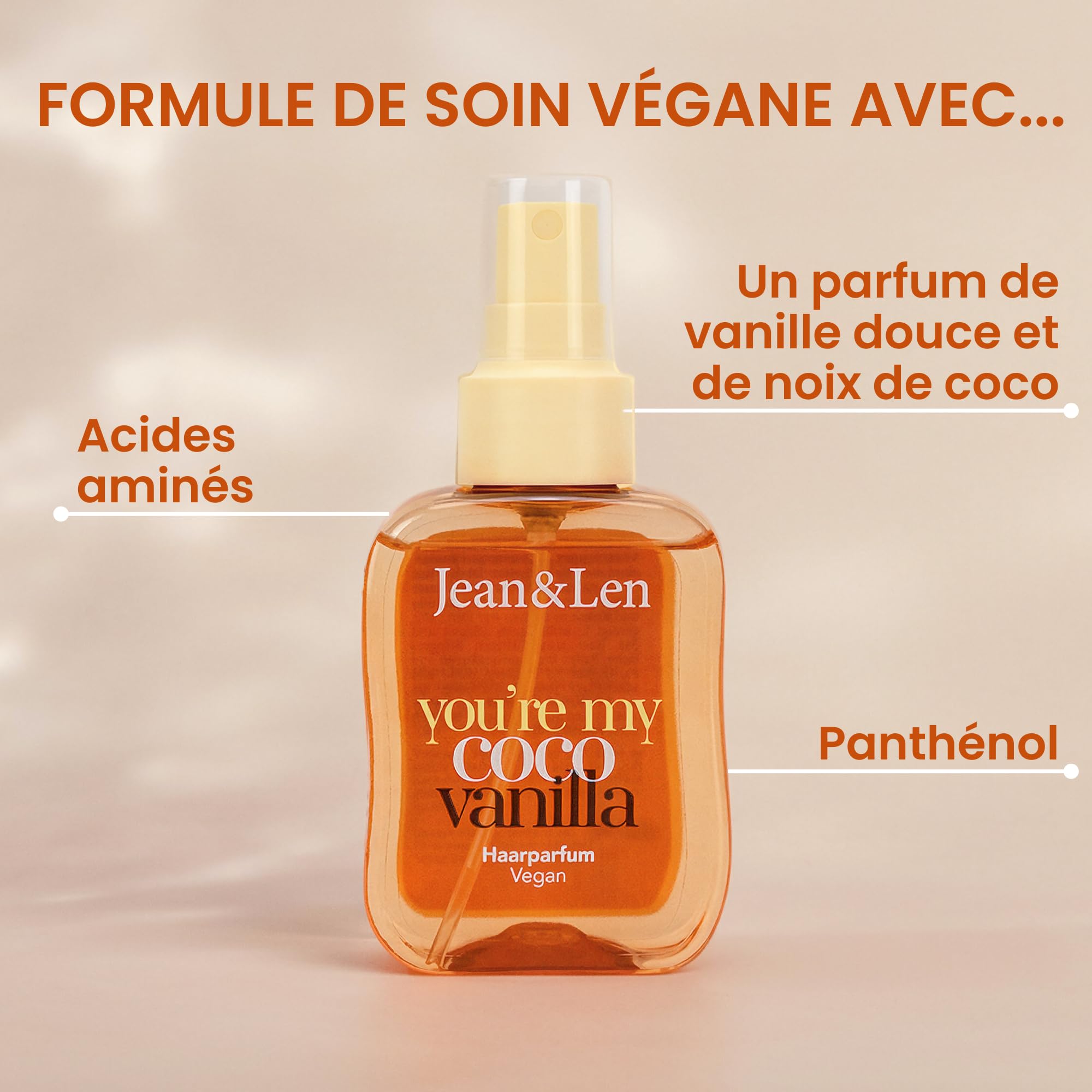 Jean & Len parfum pour cheveux you're my coco vanilla, odeur de coco & de vanille douce, formule de soin, convient à tous les types de cheveux, n'alourdit pas les cheveux, 105 ml