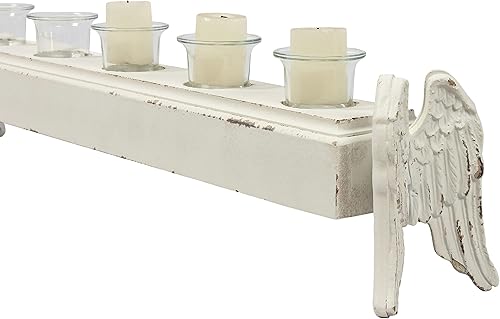 SOFE Bandeja de madera rústica para portavelas de mesa de comedor centro de mesa con 5 tazas de vidrio para velas de cristal candelabro de chimenea