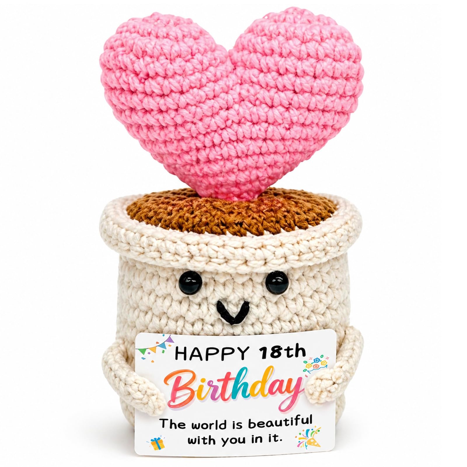 poweybshin Handmade Crochet Positive Heart Pot - 18th Birthday Gifts for Girls & Unique Girls 18th Birthday Gifts - 18 Year Old Girl Gifts Decor - 18th Birthday Decorations for Girls Desk Room