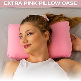 alkamto Travel & Camping Comfortable Memory Foam Pillow - Easy to Carry Portable Bag - Temperature Regulating Pillow Case (Pink + Extra Cover)