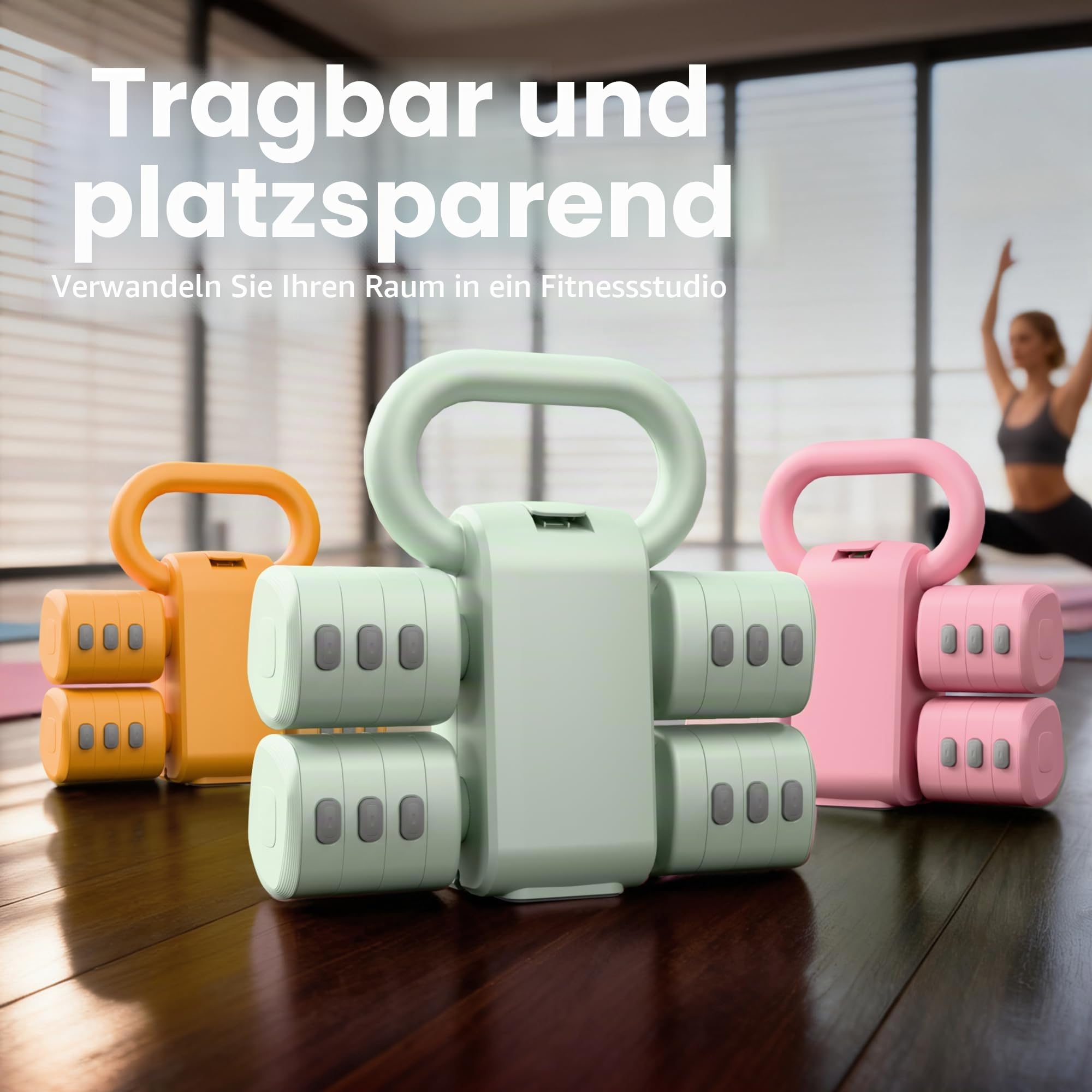 RYGEO 2-in-1 Verstellbares Hantelset für Frauen – 4 Stufen Kettlebell(2,2 lbs bis 12,1 lbs) – Heimfitnessgeräte für Zuhause – Fitness Hanteln
