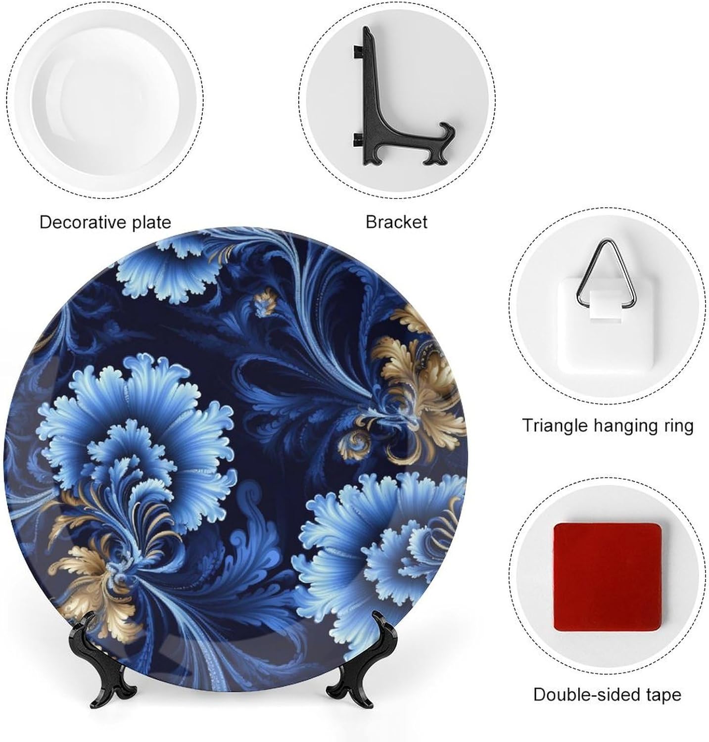 Bone China Decorative Plates Classic Blue Ceramic Decorative Plate Wall Decor with Display Stand Ceramic Ornaments for Wall Hanging Decoration