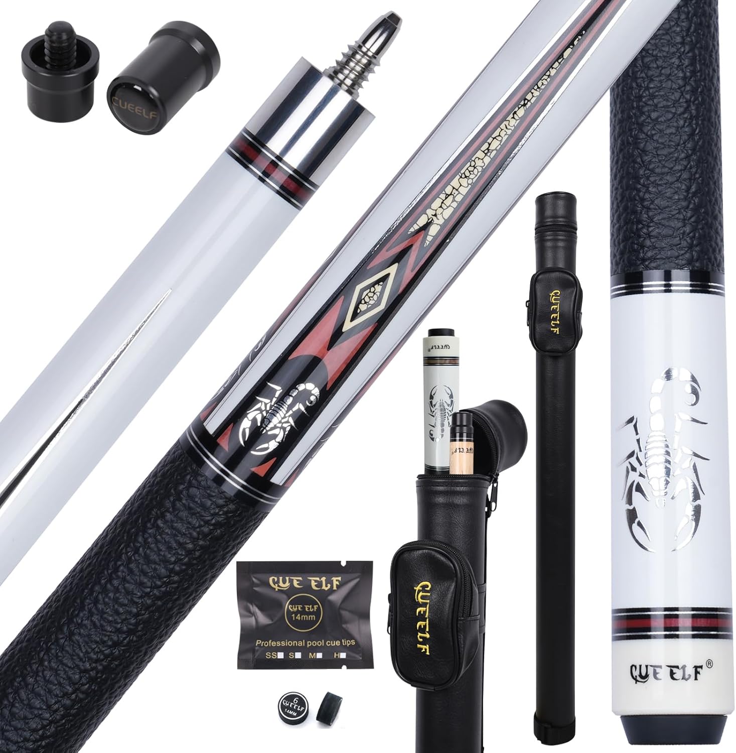 Scorpion Pool Cue Stick 58 inch Canadian Maple Billiard Pool Stick with Low Deflection Leather Wrap Professional Cues Billiard Pool Cues Sticks 19.5-21 oz Cue Stick