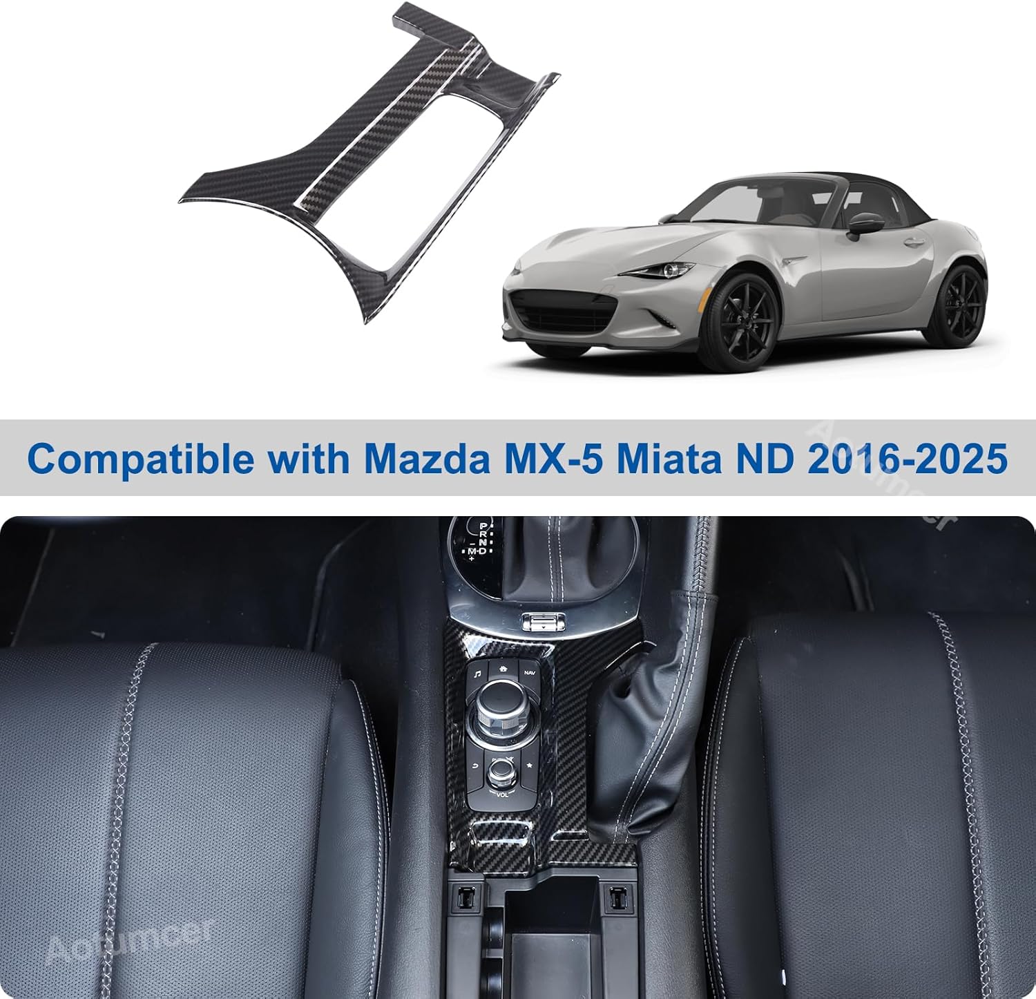 Center Console Gear Shift Button Panel Trim Frame Compatible with Mazda MX-5 Miata ND 2016-2025 ABS Center Console Multimedia Knob Panel Trim Cover (Carbon Fiber Pattern)