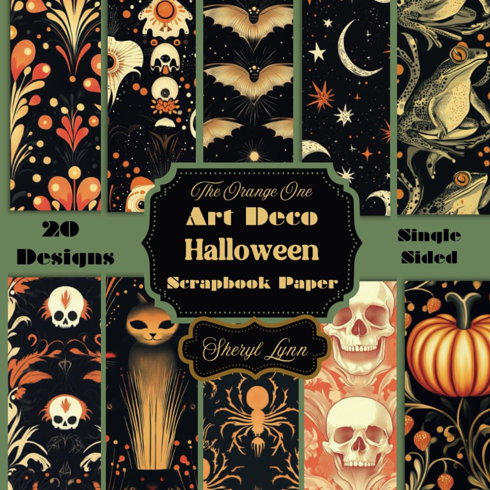 Art Deco Halloween Scrapbook paper / The Orange One: Decoupage / Junk Journals / papercrafts / Origami / cardmaking
