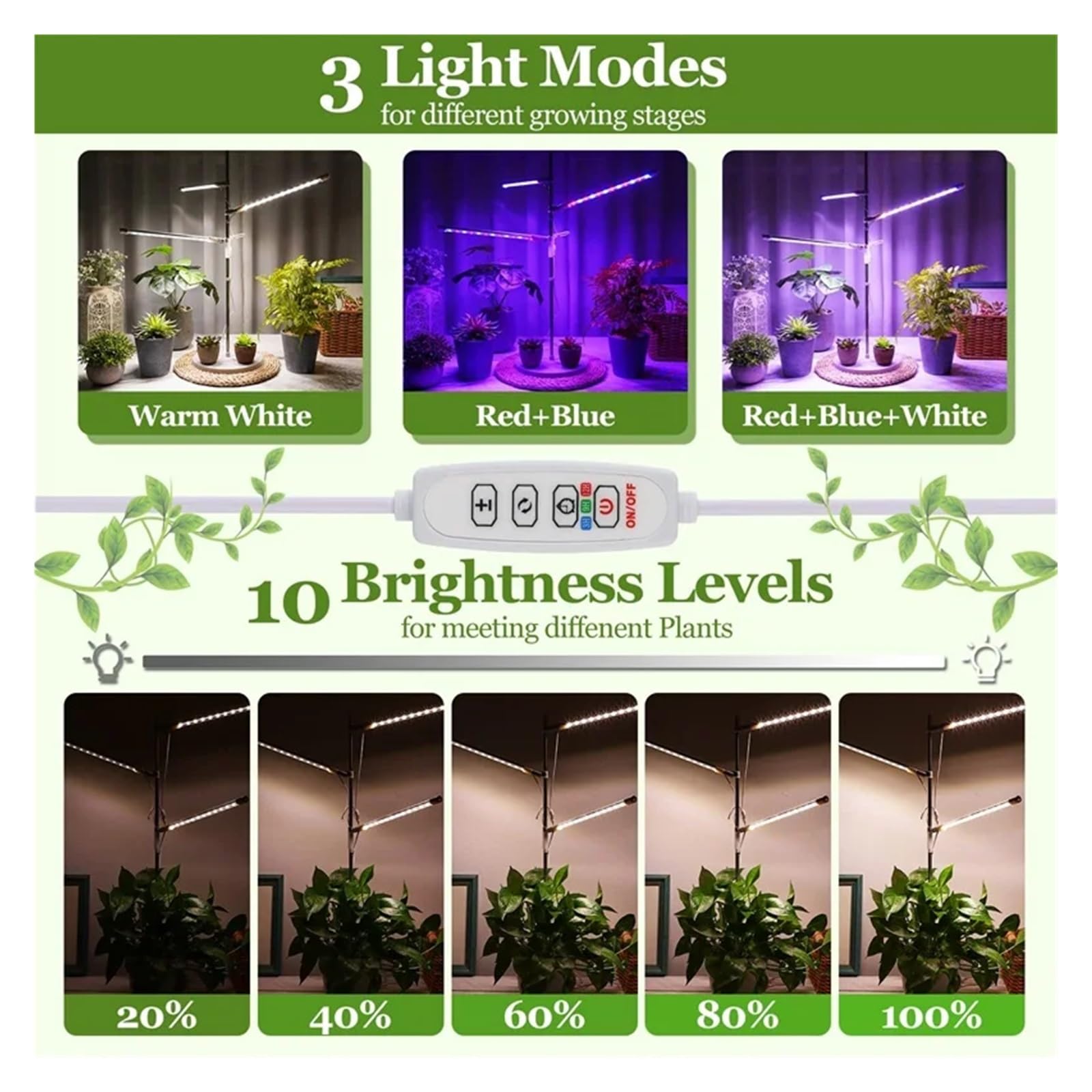 Lámpara de Cultivo, Luz LED de Cultivo, lámpara de Cultivo de Plantas de Espectro Completo con Temporizador for Plantas de Interior, luz Regulable for Plantas hidropónicas(NO)