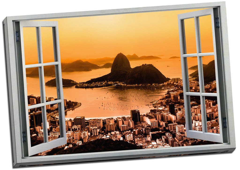 Panther Print Warm Colors Rio De Janeiro Brazil Susnet View 3D Window Effect Canvas Print Picture Wall Art Large 30X20 Inches